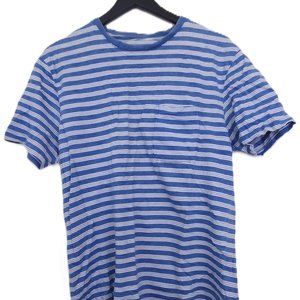 Denim Blue Striped Blue Short Sleeve Men's Pocket Tee Shirt 100% Cotton Medium